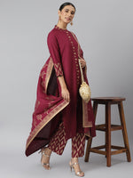 Thumbnail for Khushal K Women Maroon Solid Kurta with Trousers & Dupatta - Distacart