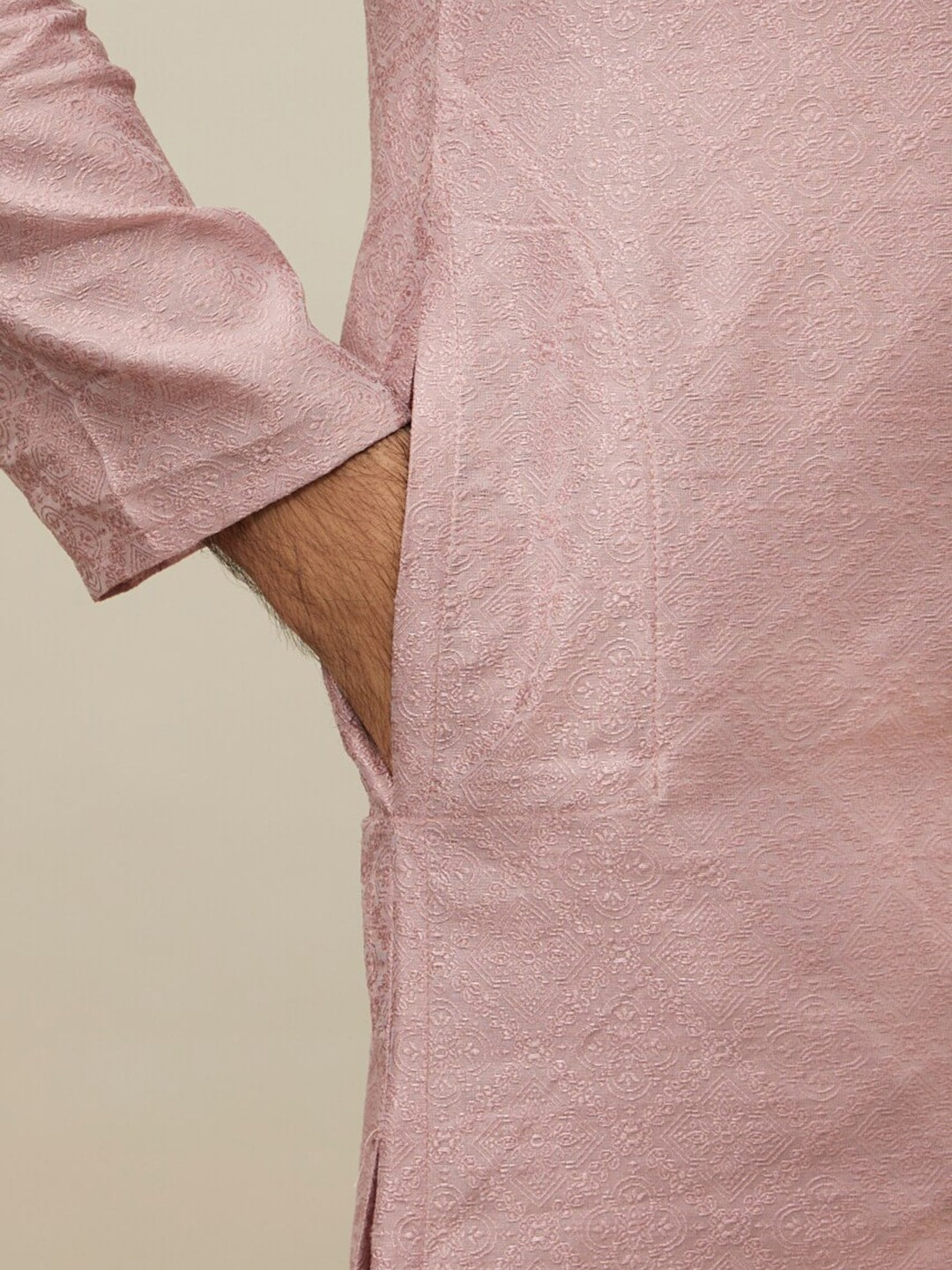 Manyavar Ethnic Motif Woven Design Mandarin Collar Kurta With Pyjamas - Distacart