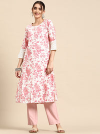 Thumbnail for Sangria Floral Printed Cotton Slub Kurta - Distacart