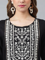 Thumbnail for Khushal K Women Black & White Floral Yoke Design Kurta - Distacart