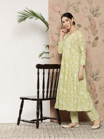 Thumbnail for Kalini Ethnic Motifs Printed Thread Work Pure Cotton Kurta With Trousers - Distacart