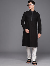 Thumbnail for Manyavar Men Black Self Design Kurta with Churidar - Distacart