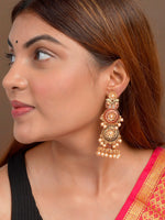 Thumbnail for Shoshaa Maroon & Green Gold-Plated Contemporary Jhumkas Earrings - Distacart