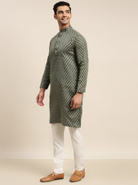 Thumbnail for Sojanya Men Green Ethnic Motifs Kurta with Pyjama & Nehru Jacket - Distacart
