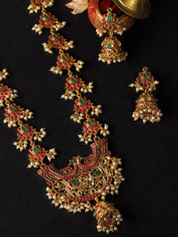 Thumbnail for Rubans Women Gold-Plated & Green Faux Ruby Studded Handcrafted Jewellery Set - Distacart