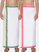 Thumbnail for Sethukrishna Men Pack Of 2 White Solid Cotton Readymade Dhoti - Distacart