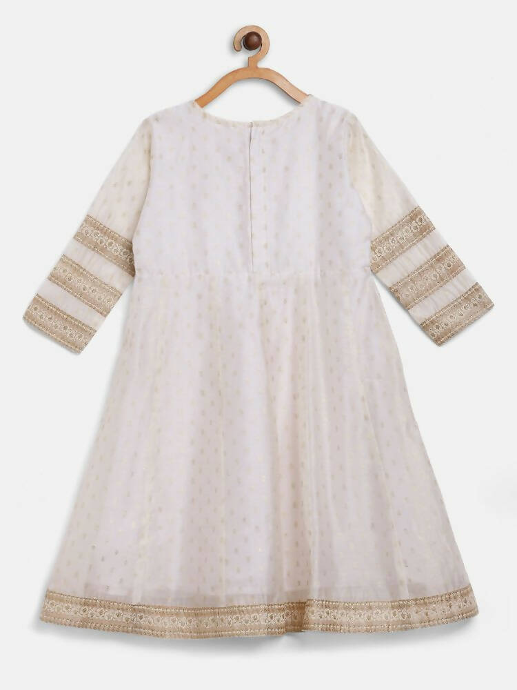 Ahalyaa Off White Chanderi Anarkali Kids Kurta With Dupatta For Girls - Distacart