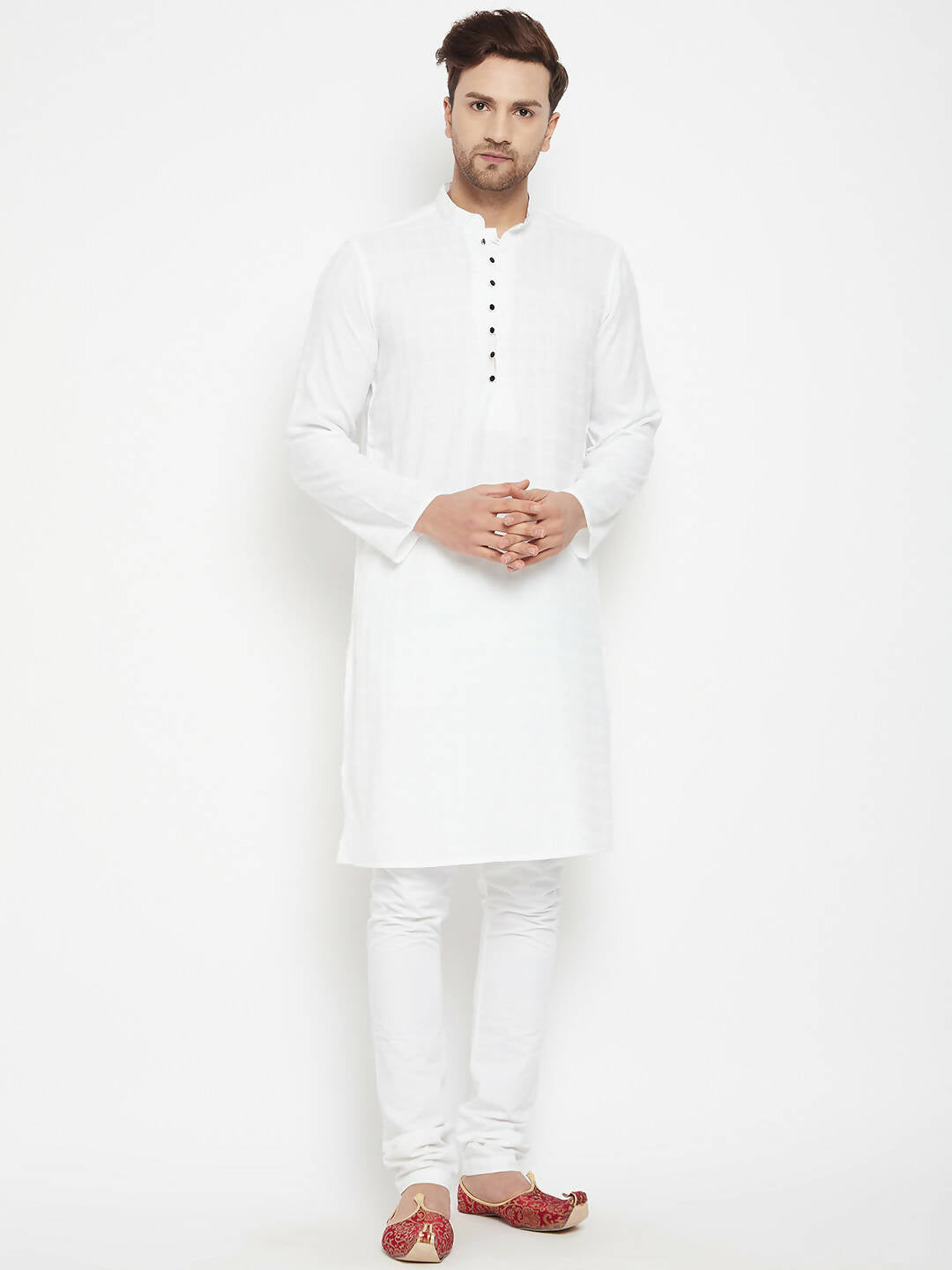 Even Apparels White Viscose Long Men's Kurta With Band Collar - Distacart
