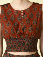 Thumbnail for Myshka Women's Rust Ethnic Motifs Printed Top - Distacart