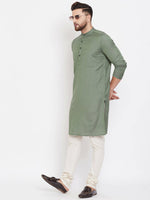 Thumbnail for Even Apparels Green Color Linen Linen Men's Kurta With Band Collar - Distacart