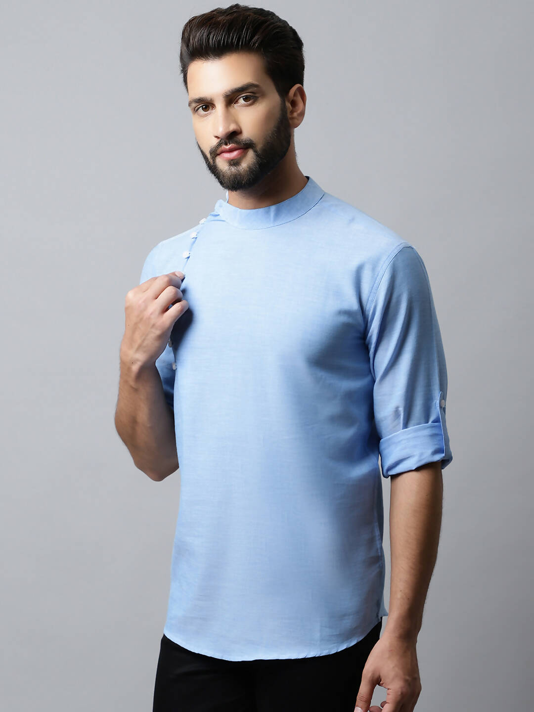 Even Apparels sky Blue Color Pure Cotton Men's Kurta With Side Placket (MMS503) - Distacart