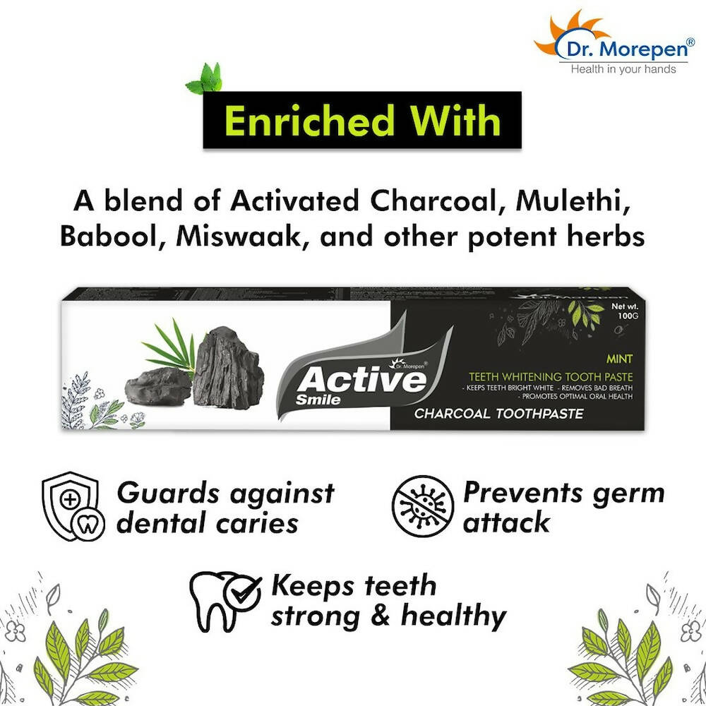 Dr. Morepen Active Smile Charcoal Toothpaste for Teeth Whitening & Bad Breath Removal - Distacart