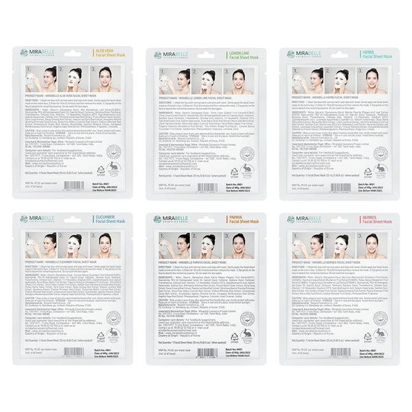Mirabelle Korea Fairness Facial Sheet Mask Combo - Distacart