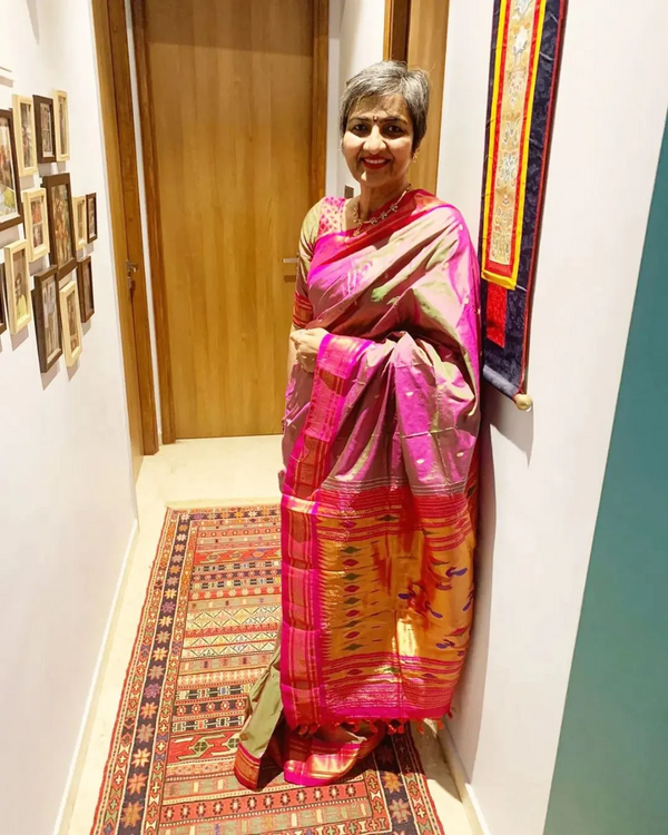 Very Much Indian Authentic Pure Silk Handloom Pink Dual Tone Paithani Weave - Distacart