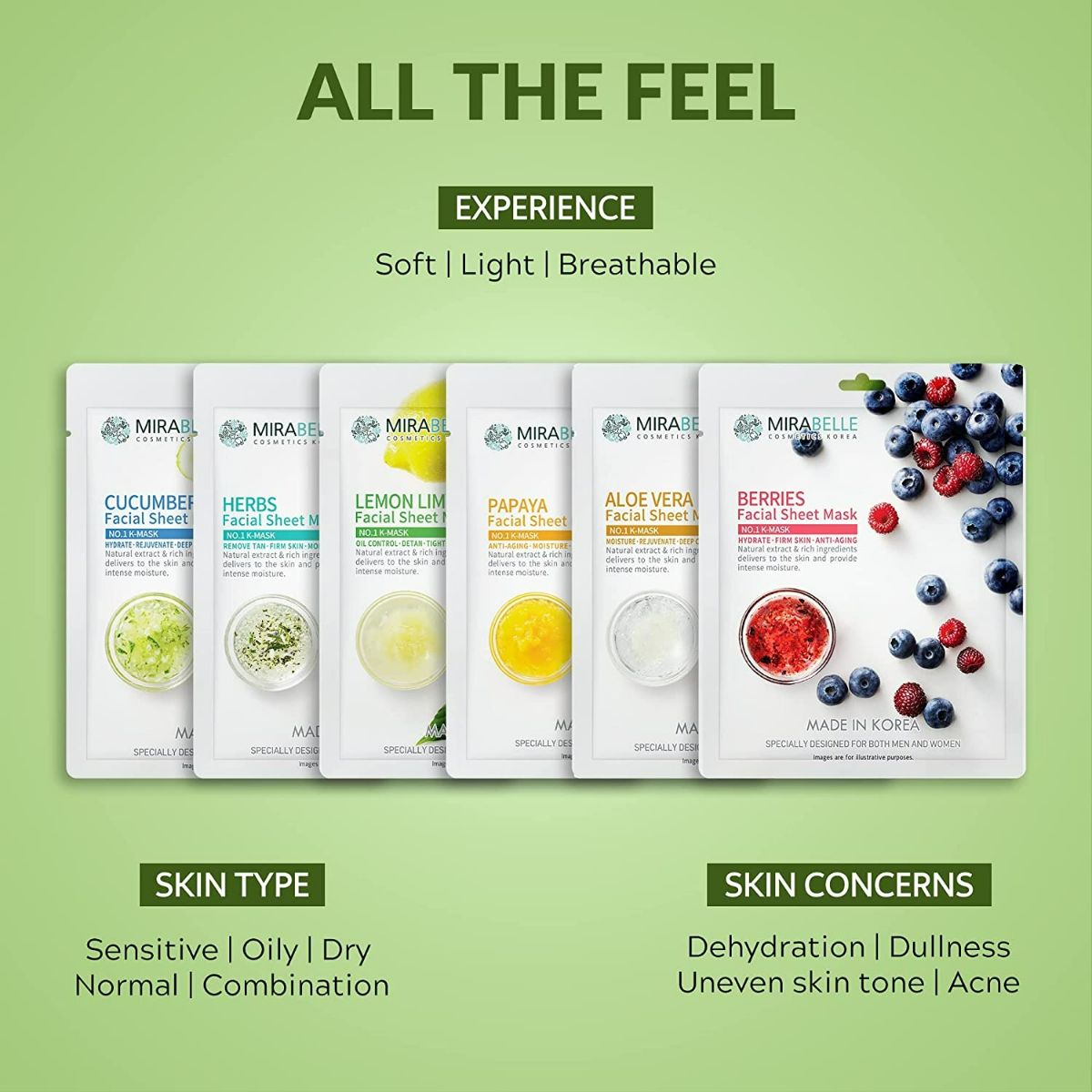 Mirabelle Korea Fairness Facial Sheet Mask Combo - Distacart