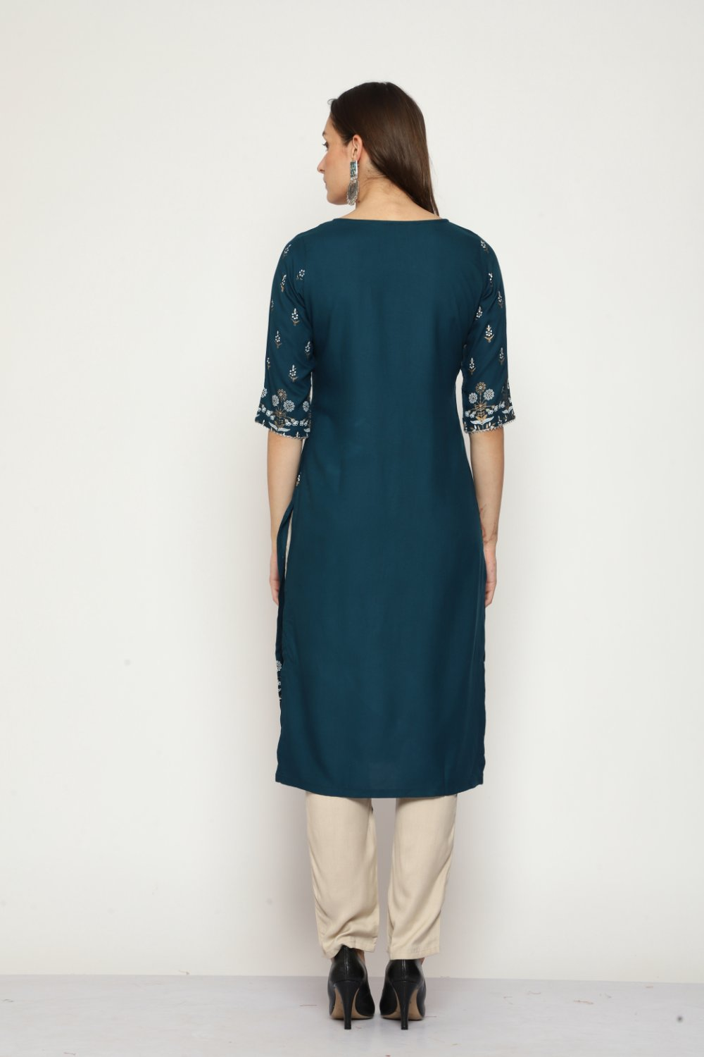 Maai Rayon Hand Printed Kurta Navy - Distacart