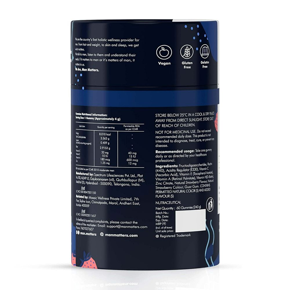 Man Matters Biotin Nourish Hair Gummies With Multivitamins (Sugar Free) - Strawberry Flavor - Distacart