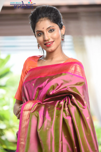 Thumbnail for Very Much Indian Authentic Pure Silk Handloom Pink Dual Tone Paithani Weave - Distacart