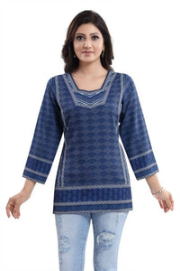 Thumbnail for Snehal Creations Indigo Blue Summer Cool Short Kurti Tunic Top
