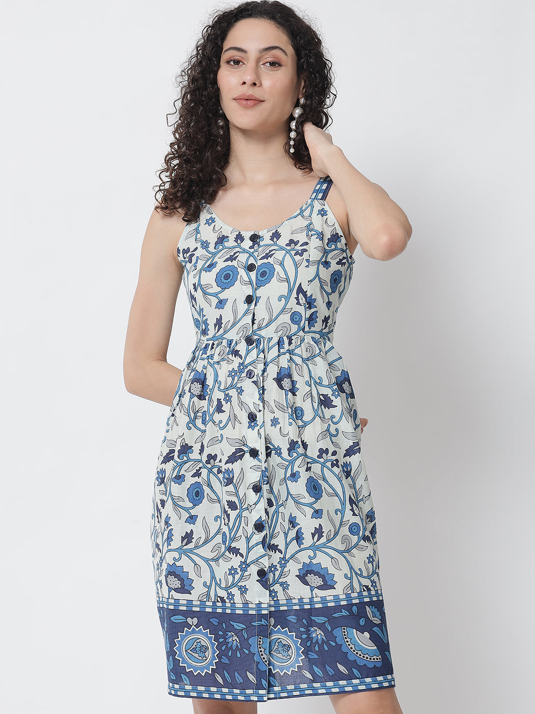 NOZ2TOZ Blue Floral Printed Dress - Distacart