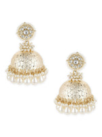 Thumbnail for Gold-Toned White Pearl Beaded Contemporary Gold-Plated Jhumkas Earrings - Ruby Raang - Distacart