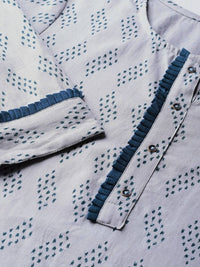 Thumbnail for Yufta Women Grey & Navy Printed Kurta with Trouser