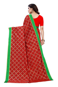 Thumbnail for Vamika Red Linen Foil Print Saree (YOGI RED) - Distacart