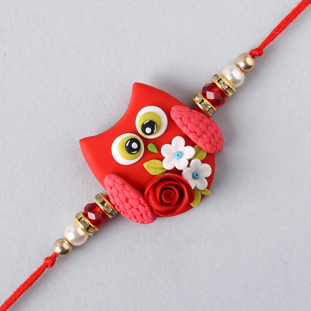 Cute Owl Polymer Clay Rakhi & Almonds Jar - Distacart