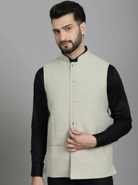 Thumbnail for Even Apparels Self-Design Waistcoat With Welt Pockets - Beige - Distacart