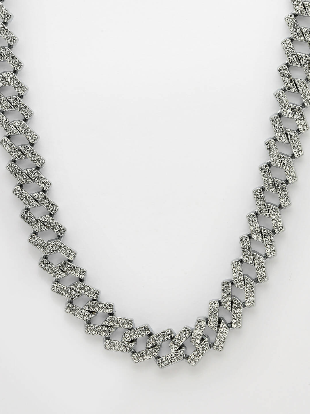 NVR Men Silver-Plated Stainless Steel American Diamond Chain - Distacart