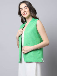 Thumbnail for Even Apparels Green Polyblend Open Front Women's Waistcoat - Distacart