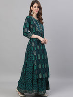 Thumbnail for Ishin Women Navy Blue Printed Kurta with Skirt - Distacart