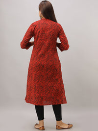 Thumbnail for HERE&NOW Maroon Mandarin Collar Floral Straight A-Line Kurta - Distacart