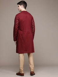 Thumbnail for House of Pataudi Ethnic Motifs Embroidered Pure Cotton Sequinned Jashn Kurta - Distacart