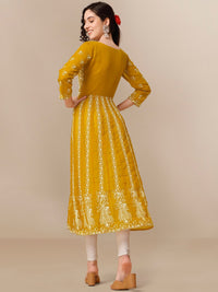 Thumbnail for HERE&NOW Ethnic Motifs Embroidered Chikankari Georgette Anarkali Kurta - Distacart
