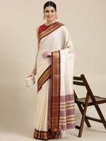 Thumbnail for Kalini White & Maroon Checked Zari Silk Cotton Saree - Distacart