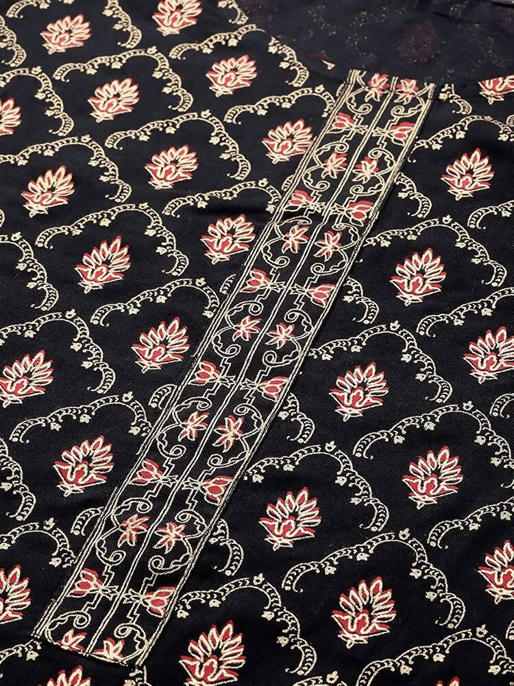 Yufta Women Black & Golden Handblock Printed Kurta with Trouser