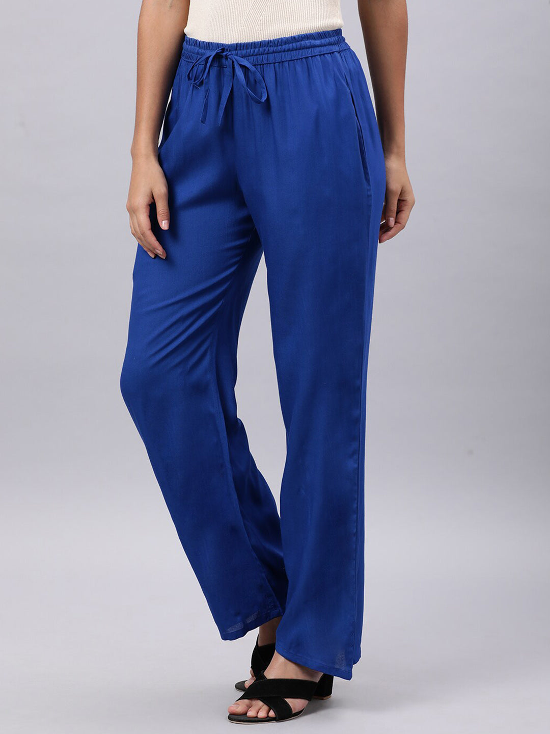 Souchii Women Blue Casual Drawstring Palazzos - Distacart