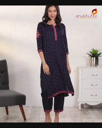Anubhutee Navy Blue & Pink Embroidered Kurta with Palazzos