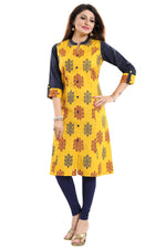 Thumbnail for Snehal Creations Luscious Lemon Yellow Shirt Style Cotton Printed Tunic - Distacart