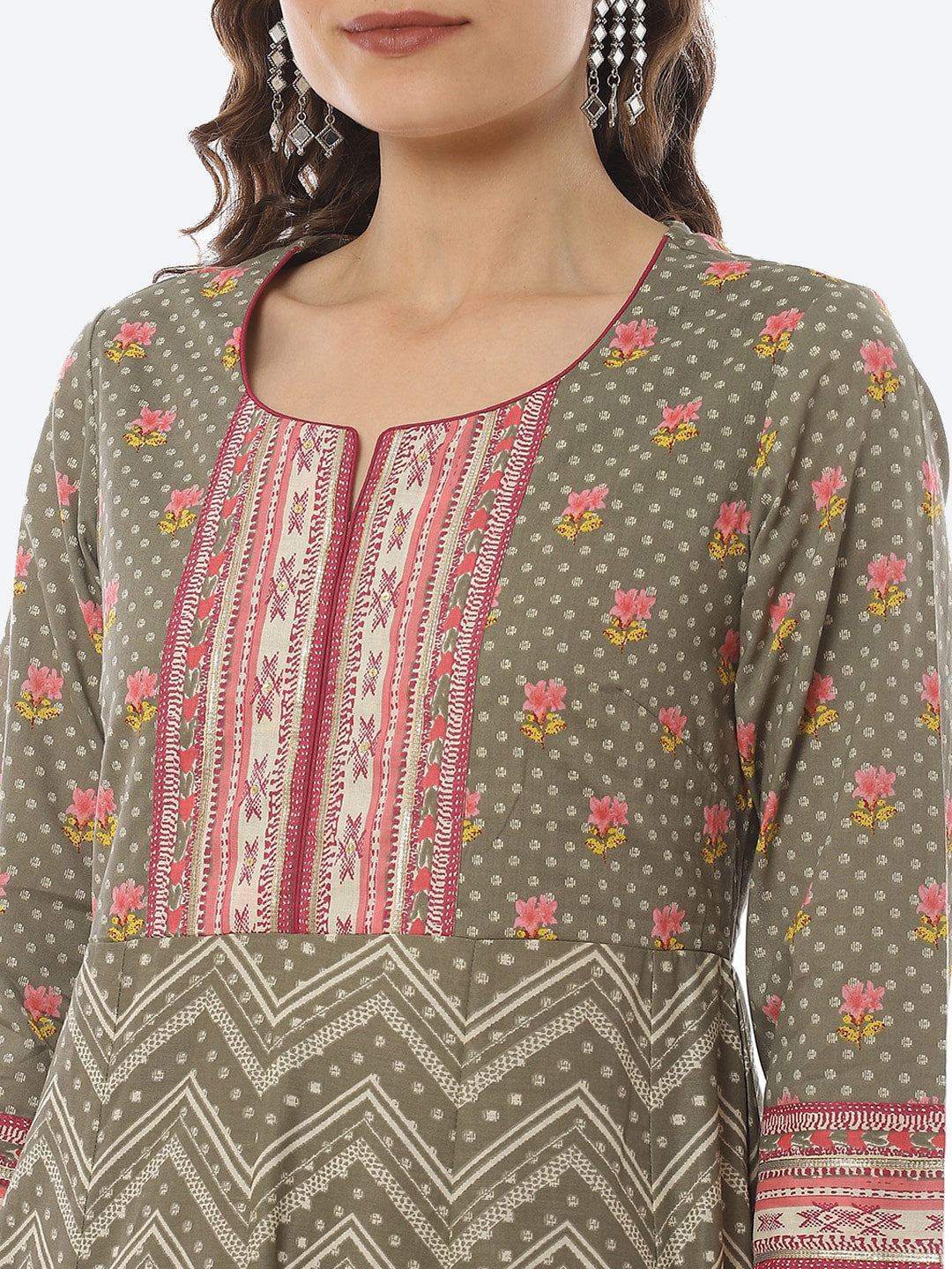 Biba Women Olive Green Ethnic Motifs Printed Anarkali Kurta - Distacart