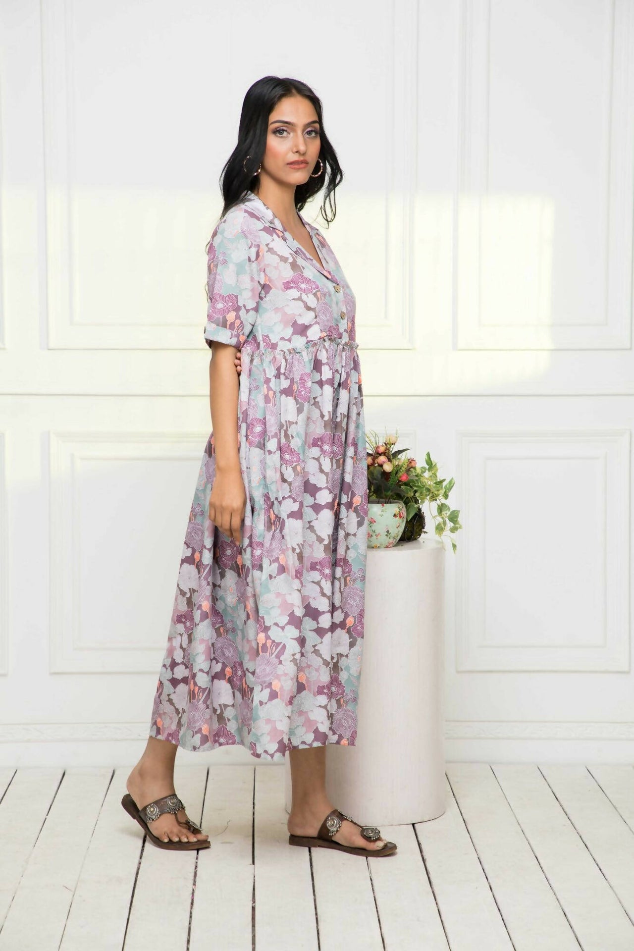 Myshka Women Multi-Floral Rayon A-Line V-Neck Dress - Distacart
