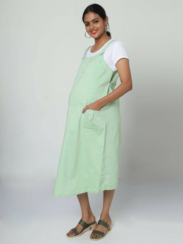 Manet Half Sleeves Solid Maternity Dress With Concealed Zipper Nursing Access - Green - Distacart