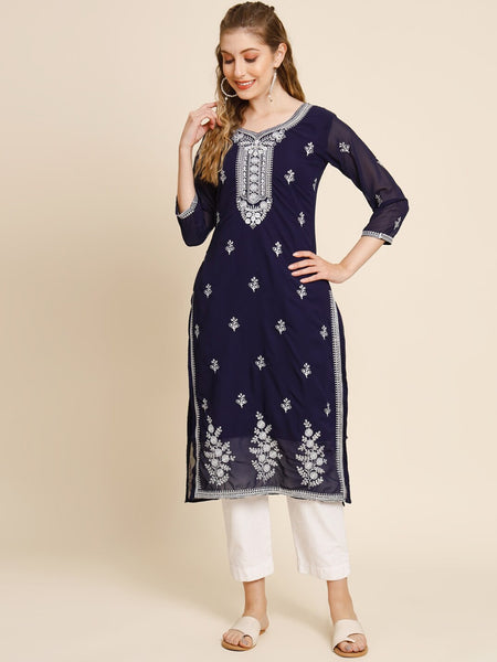 HERE&NOW Ethnic Motifs Embroidered Georgette Kurta - Distacart