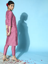 Thumbnail for Sangria Women Mauve Yoke Design Straight Kurta with Trousers - Distacart