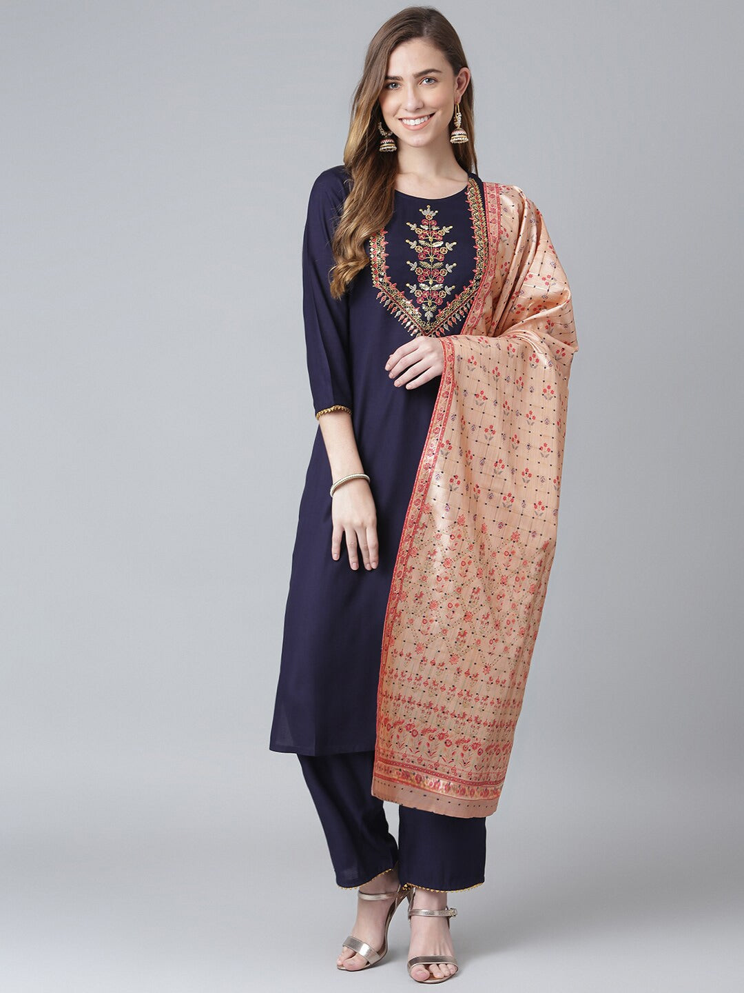 Khushal K Ethnic Motifs Embroidered Kurta with Palazzos & Dupatta - Distacart