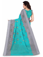 Thumbnail for Kalini Turquoise Blue & Grey Floral Printed Designer Saree - Distacart