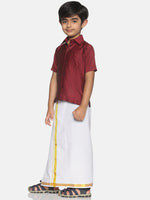 Thumbnail for Sethukrishna Maroon & White Solid Shirt and Veshti Set For Boys - Distacart