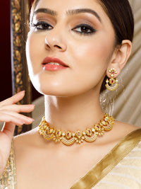 Thumbnail for Rubans 24K Gold-Plated Zircon Studded Temple Necklace Set - Distacart