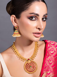 Thumbnail for Rubans Gold-Toned Embellished Gold-Plated Temple Jewellery Set - Distacart
